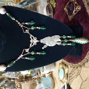 Czechoslovakian Green Crystal Princess Necklace
